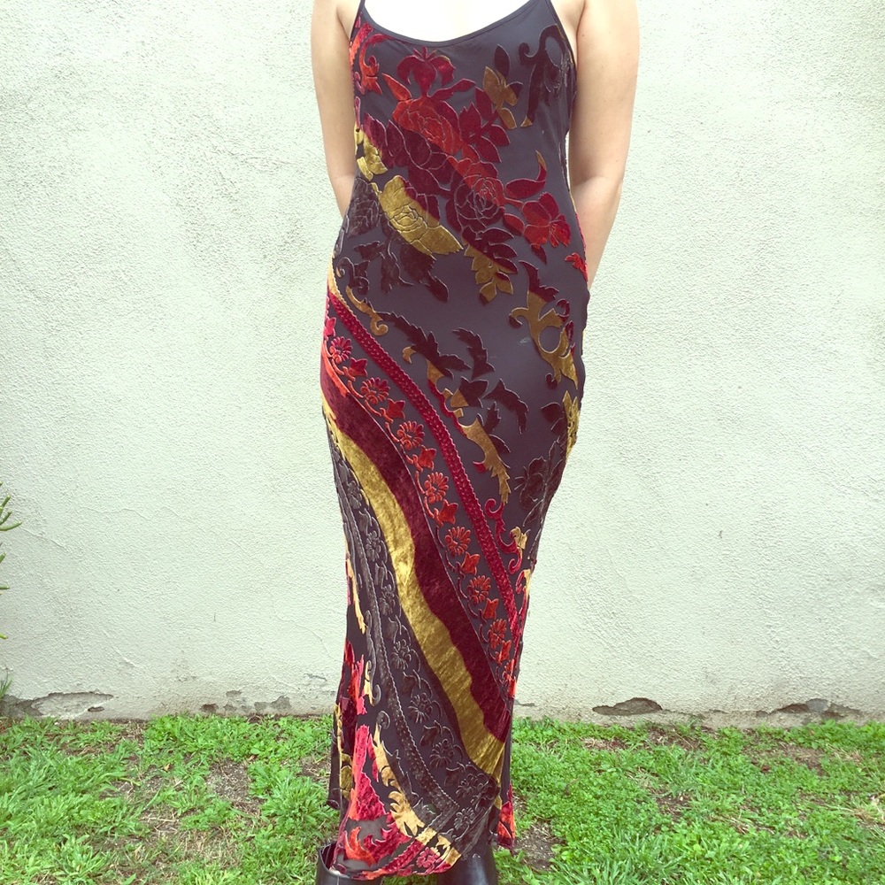 90s Vintage Betsey Johnson Rose Burnout Maxi